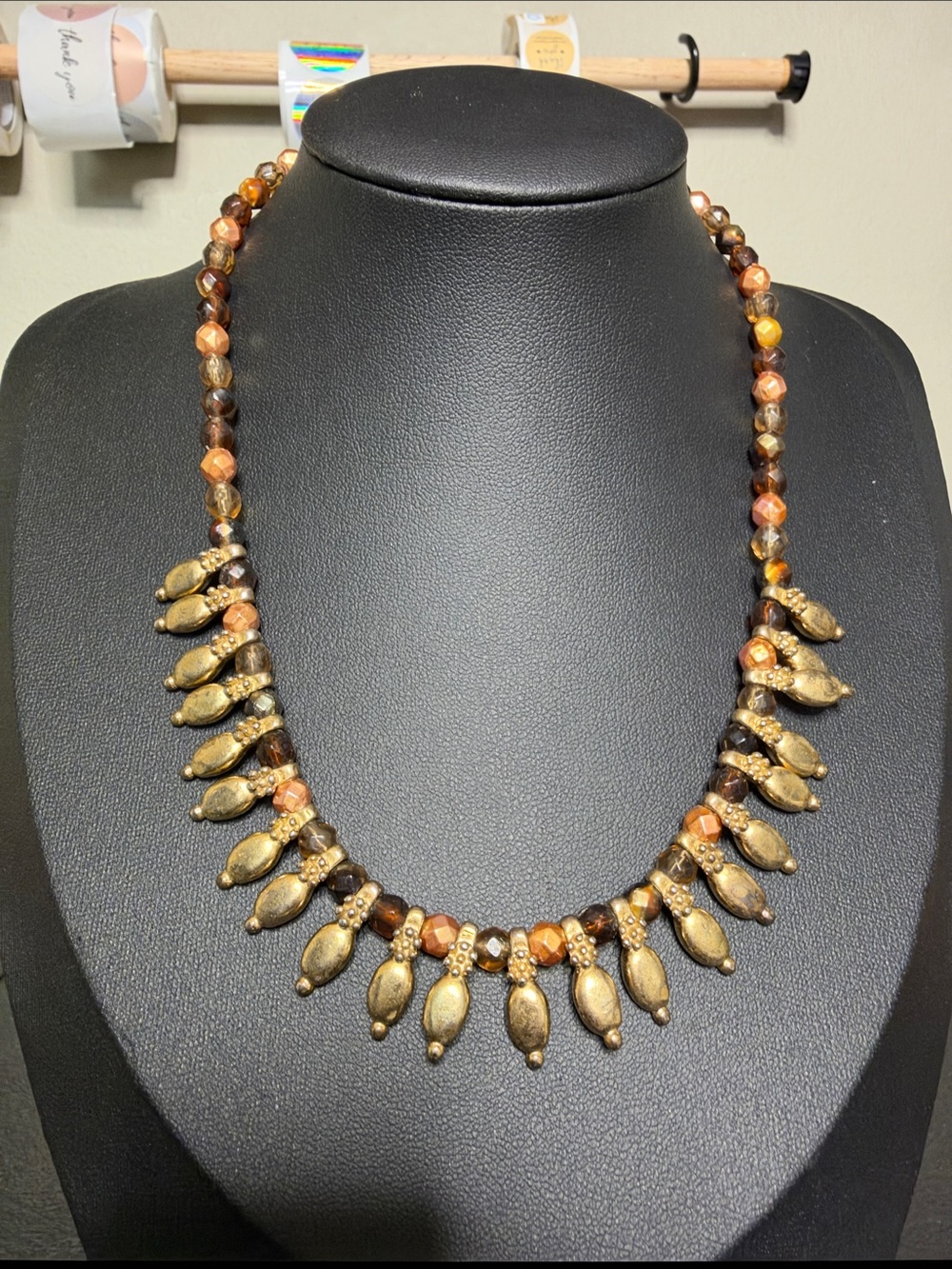 Gold-Tone Amber Acrylic & Metal Beaded Fringe Necklace - Women Jewelry